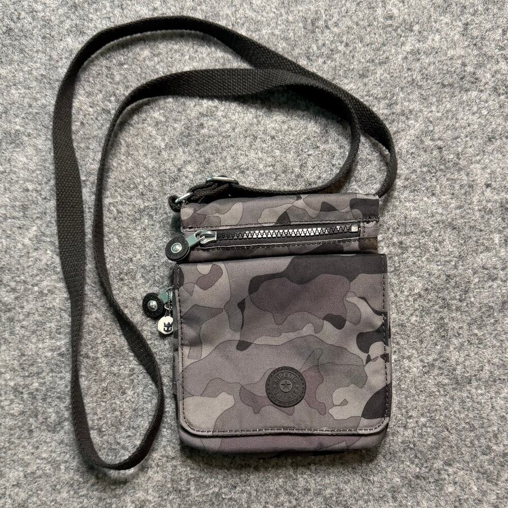 Kipling New Eldorado Gray Camo Crossbody Bag Nylon Travel Mini Purse